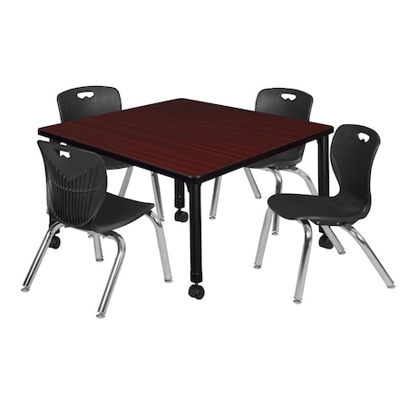 Regency Tables > Height Adjustable > Square Mobile Table & Chair Sets, 42 W, 42 L, 23-34 H, Mahogany TB4242MHAPCBK45BK